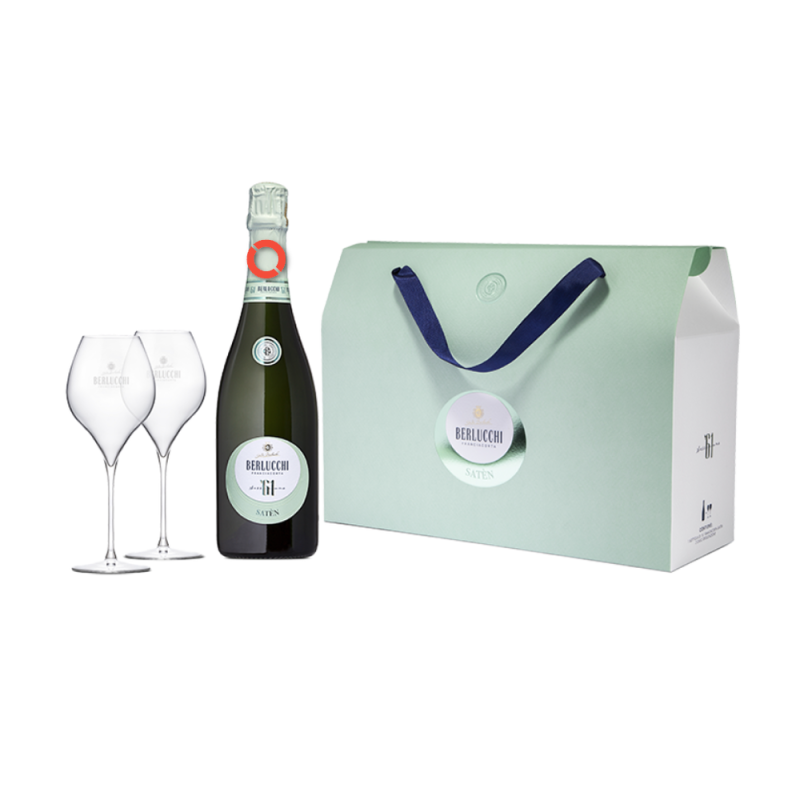 Berlucchi Franciacorta '61 Satèn con 2 Bicchieri da Degustazione in Borsa di Lusso